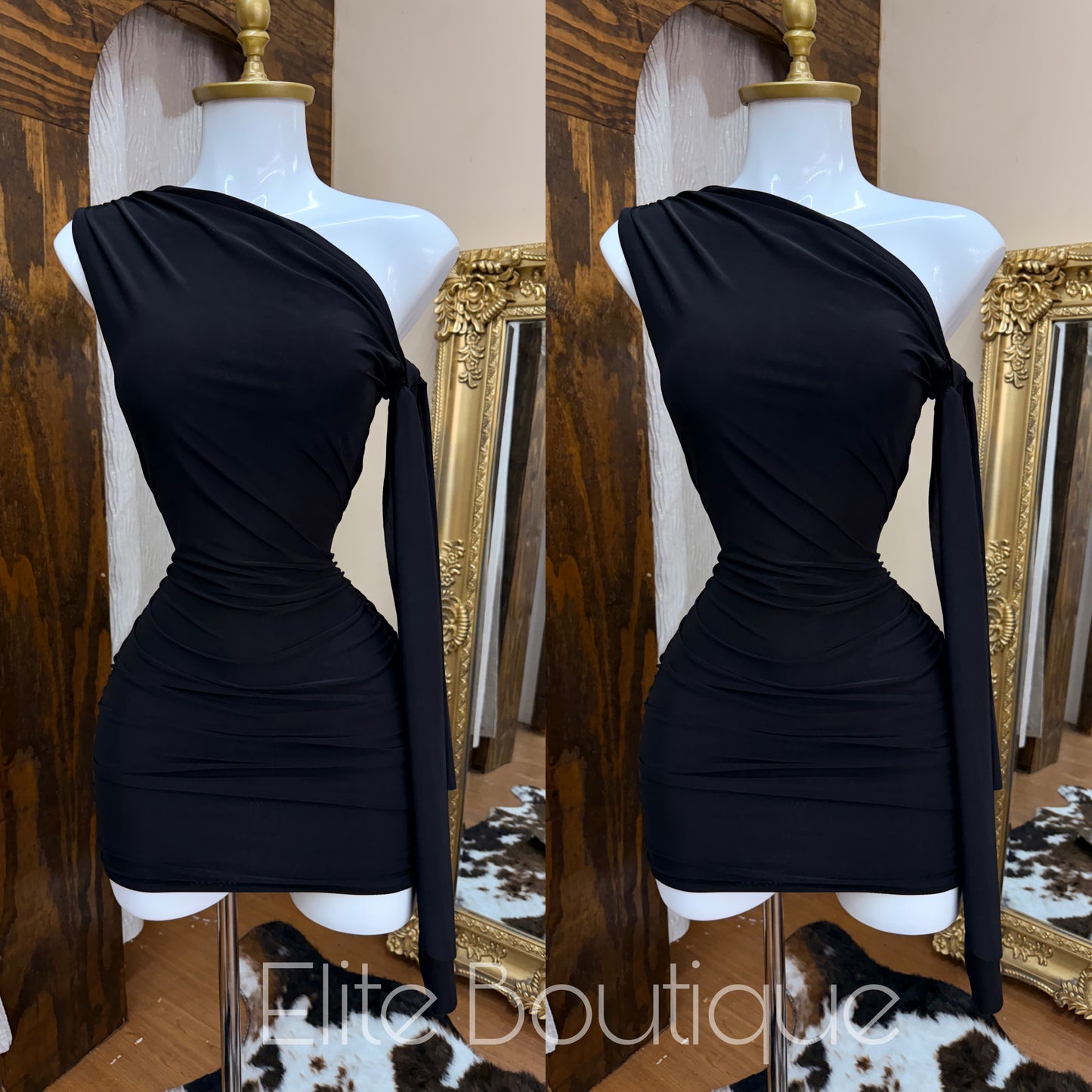 Off shoulder side tie mini dress