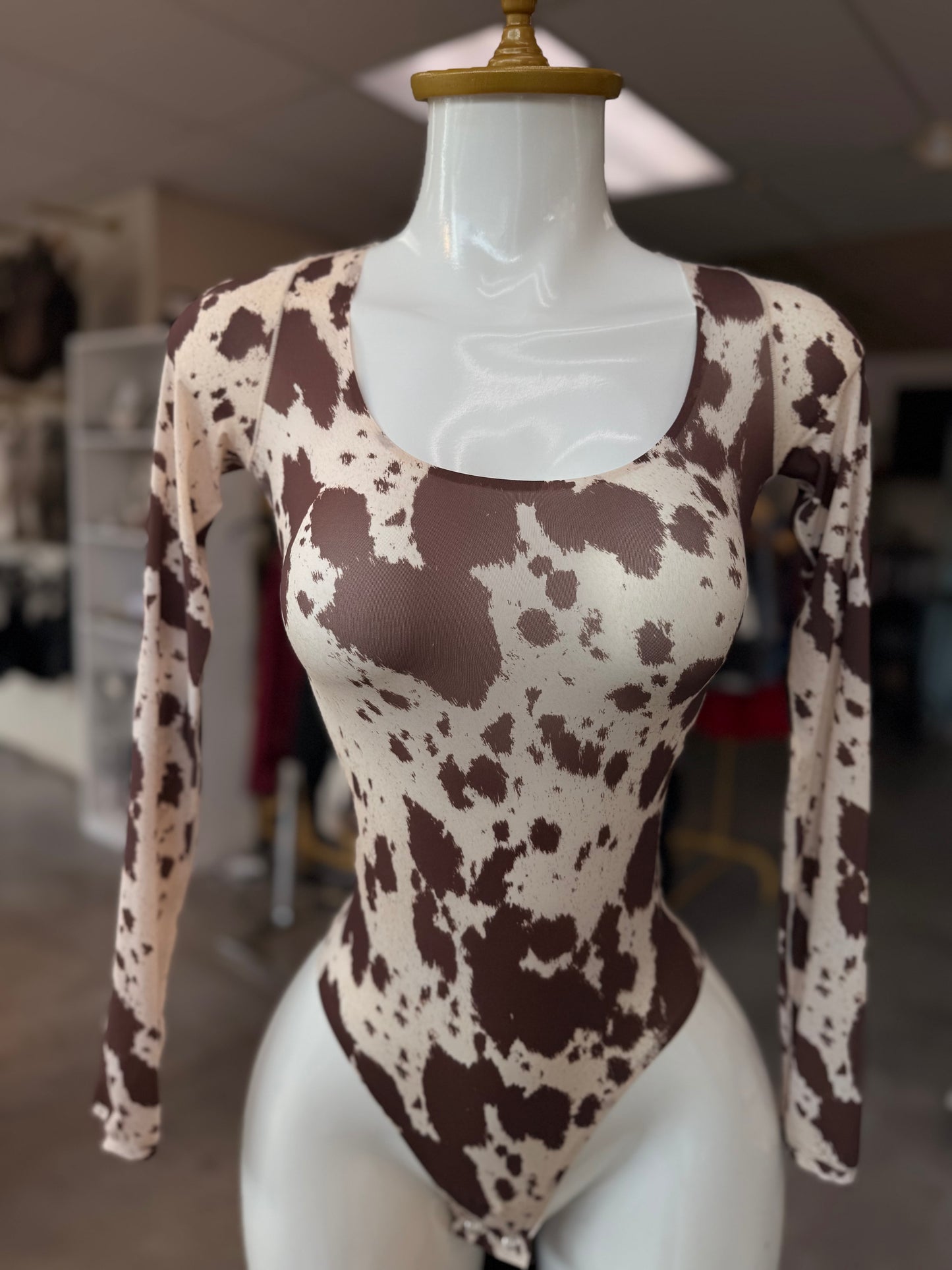 Cow bodysuit long-sleeve top