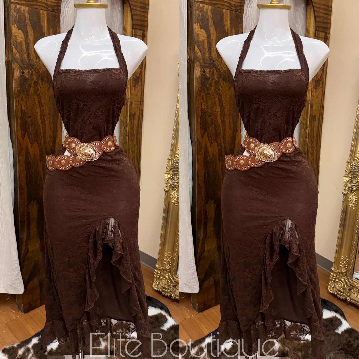Brown lace long dress