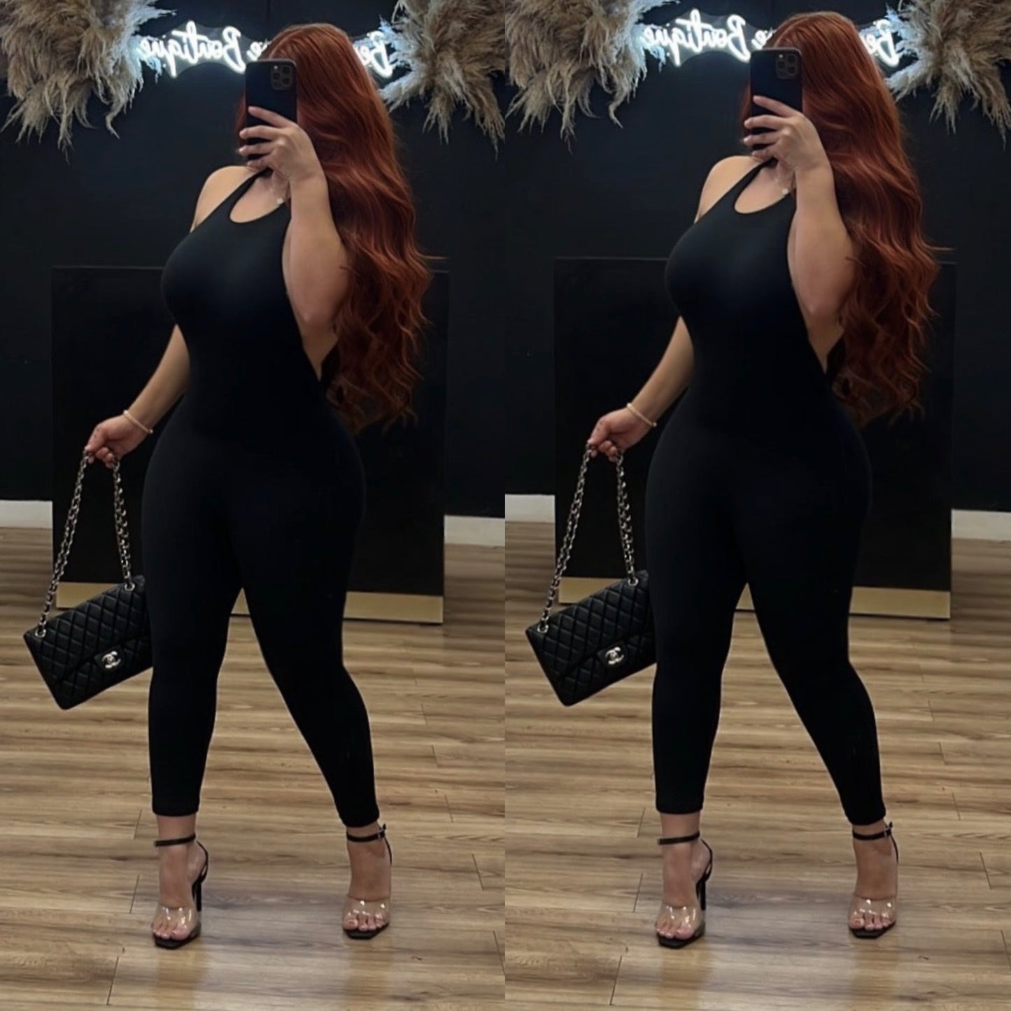 Open low back halter jumpsuit