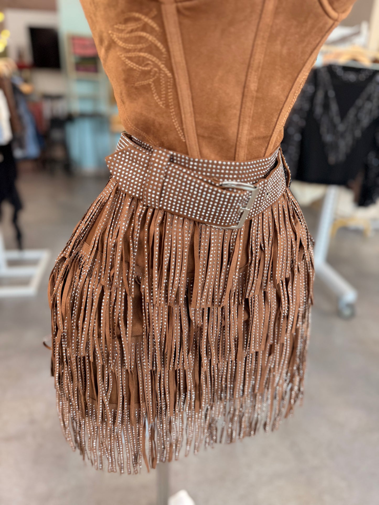 Camel rhinestone skirt