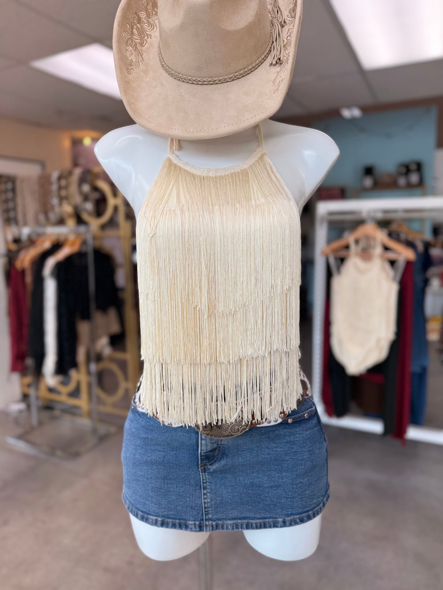Cream Fringe Bodysuit
