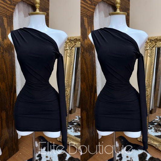Off shoulder side tie mini dress