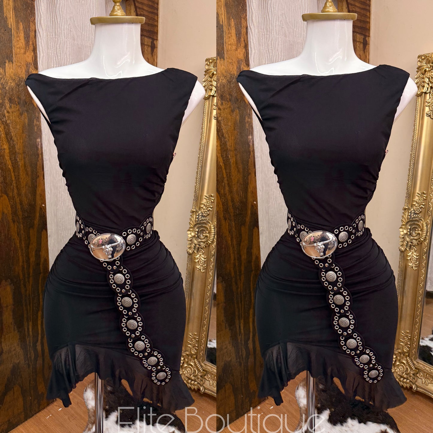 Asymmetrical neck ruffled dress