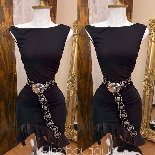 Asymmetrical neck ruffled dress