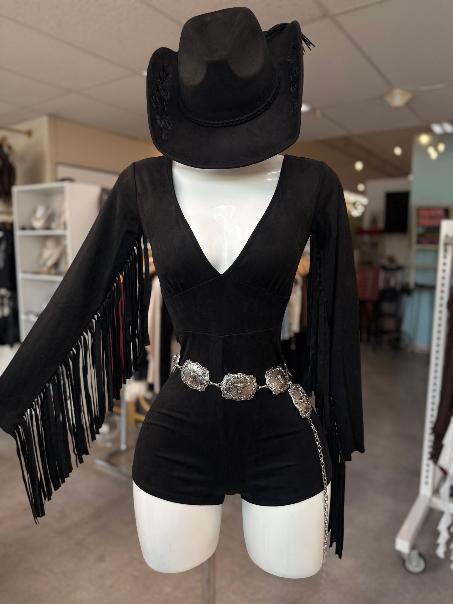 Black fringe romper