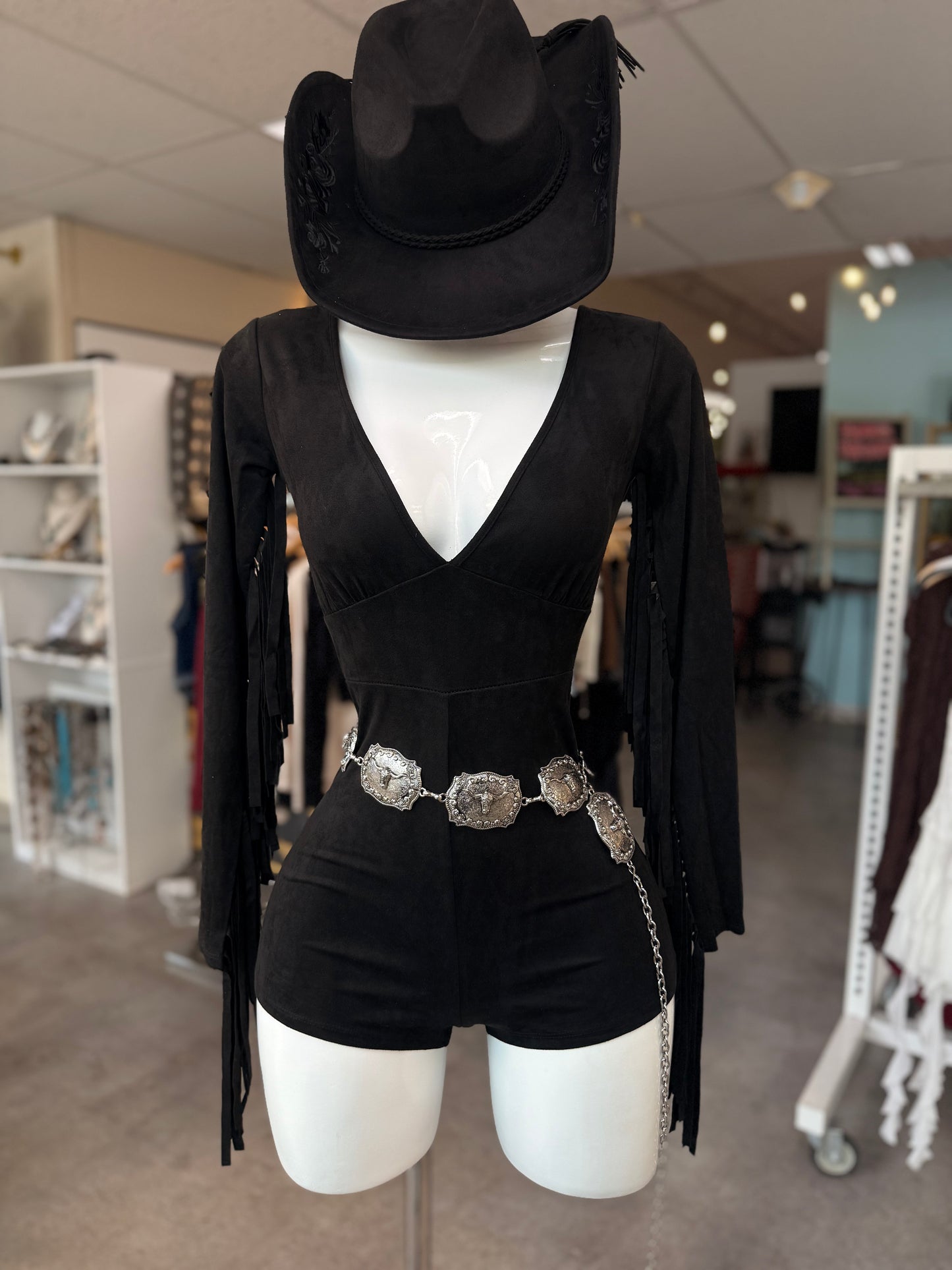 Black fringe romper
