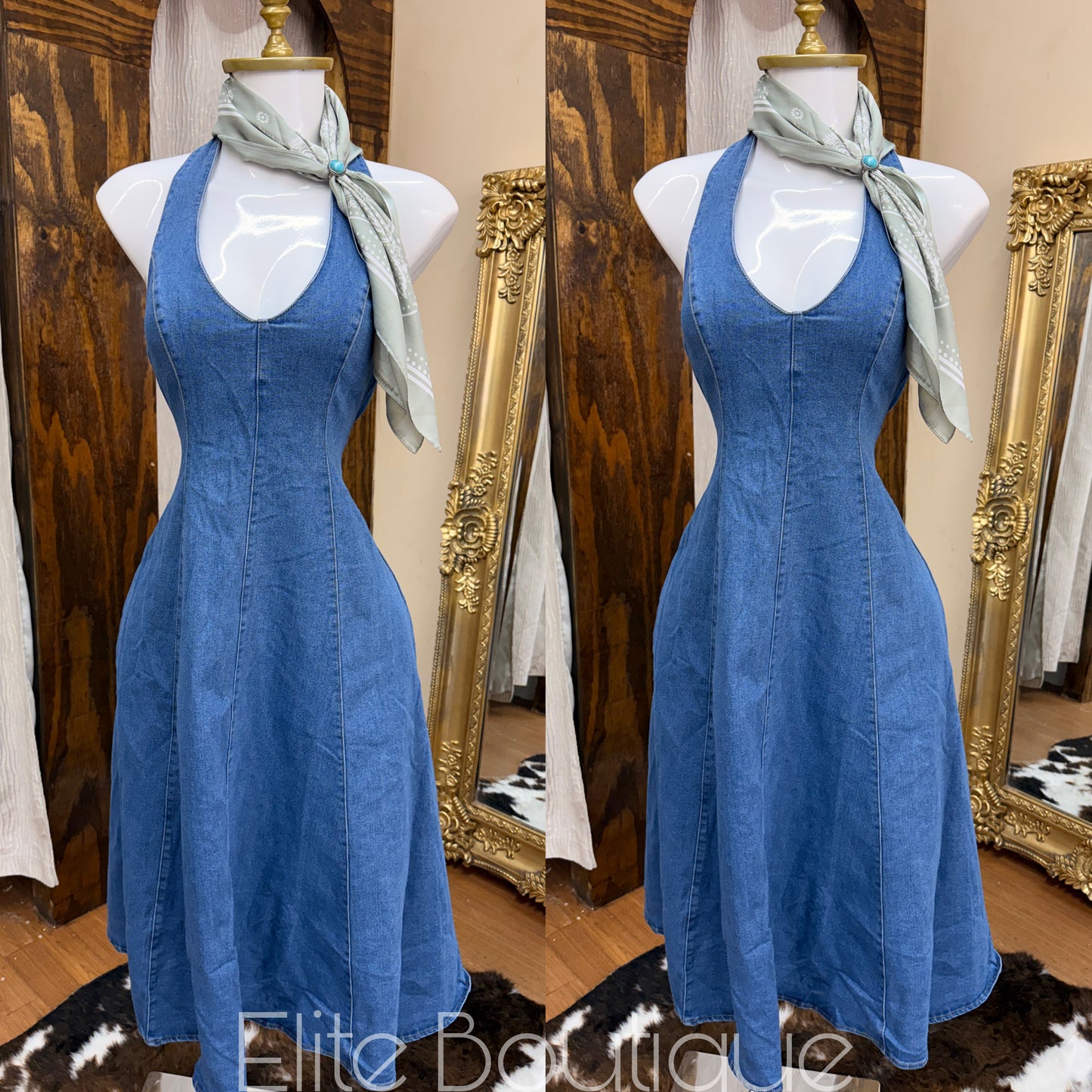 Halter Denim Midi Dress