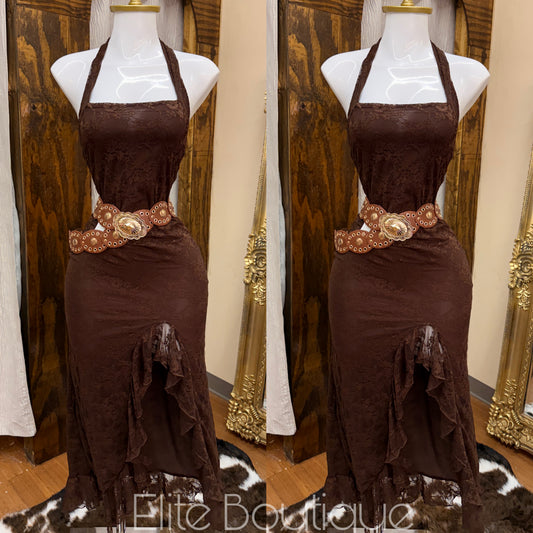 Brown lace long dress