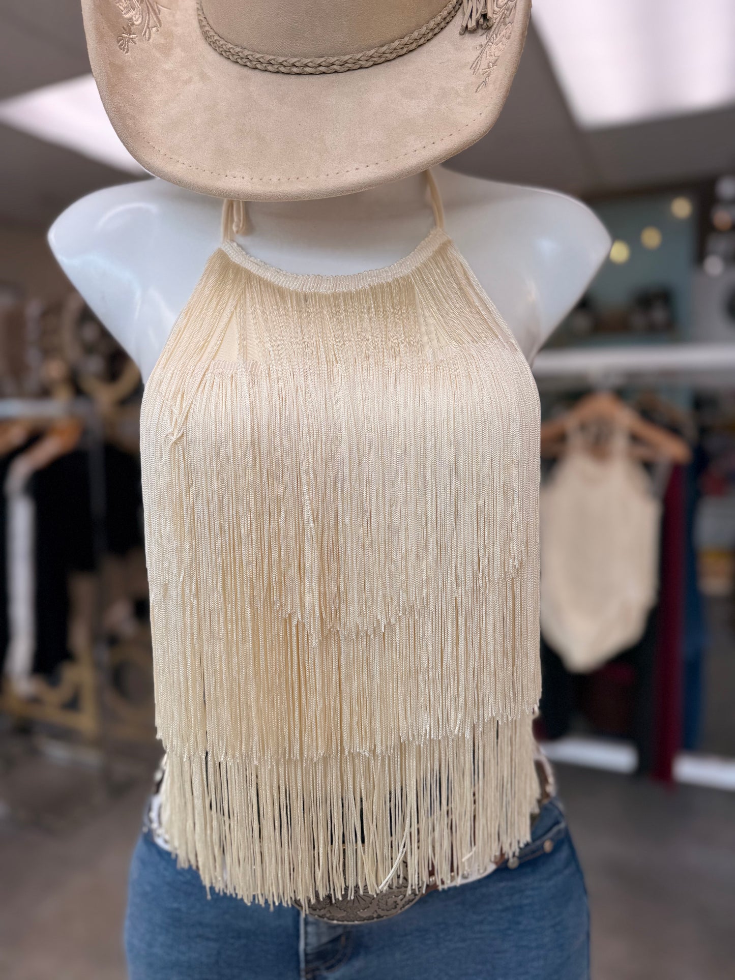 Cream Fringe Bodysuit