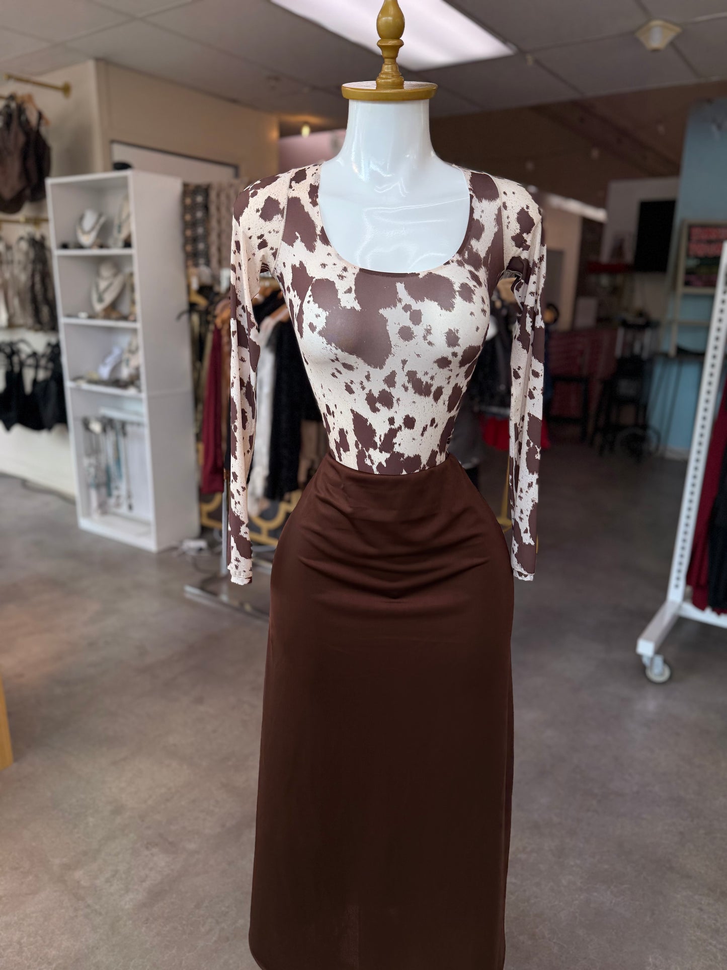 Cow bodysuit long-sleeve top