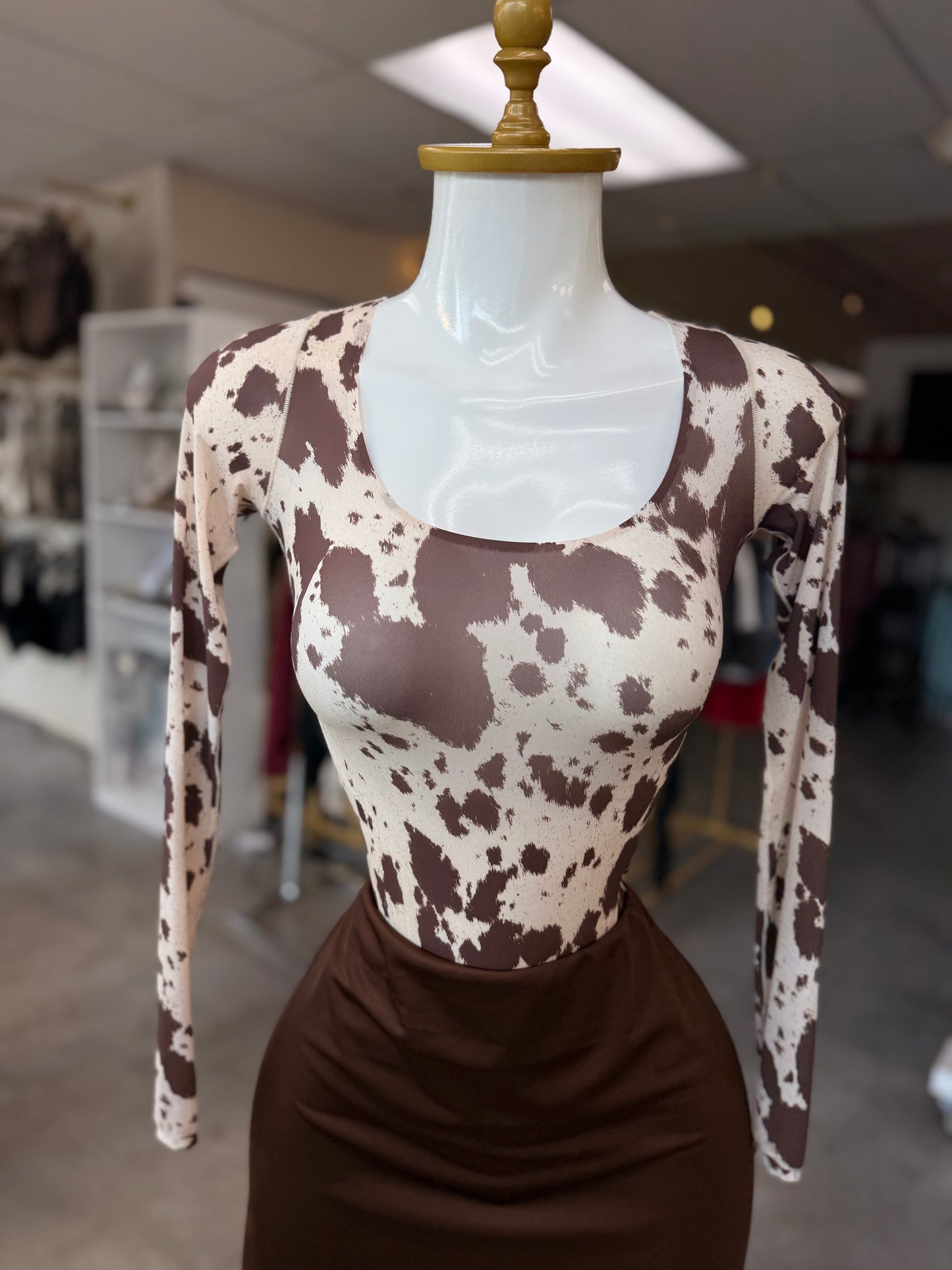 Cow bodysuit long-sleeve top