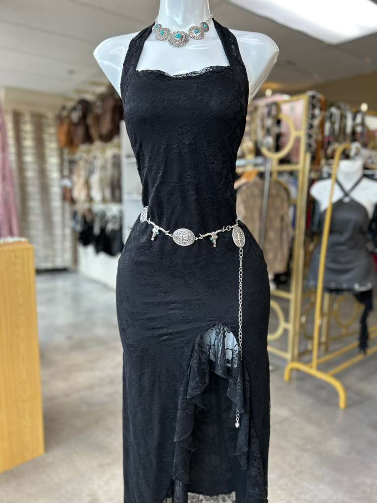 Lace Halter Open Slit Dress