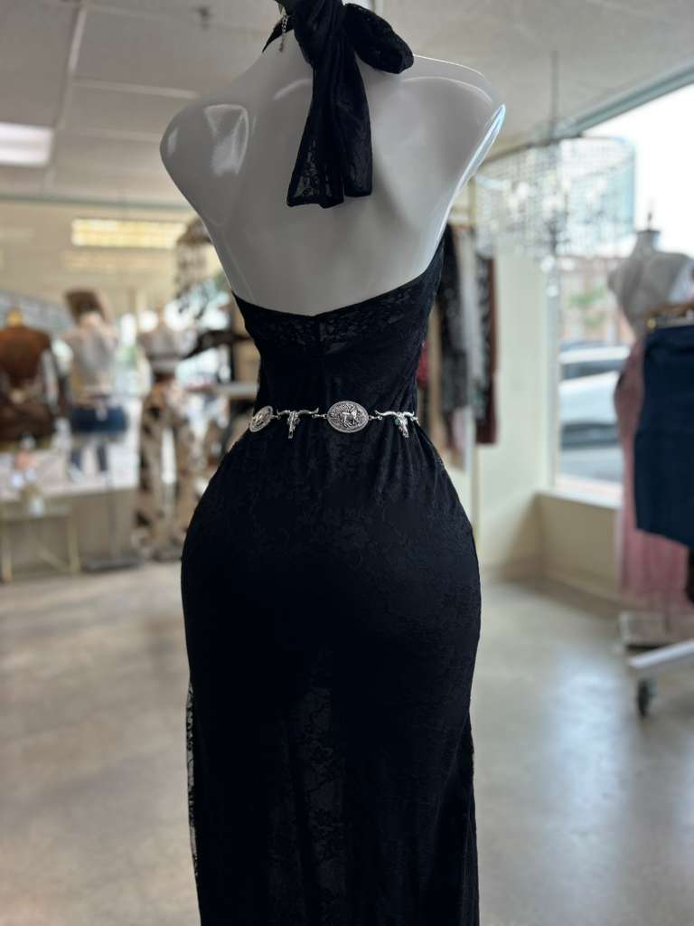 Lace Halter Open Slit Dress